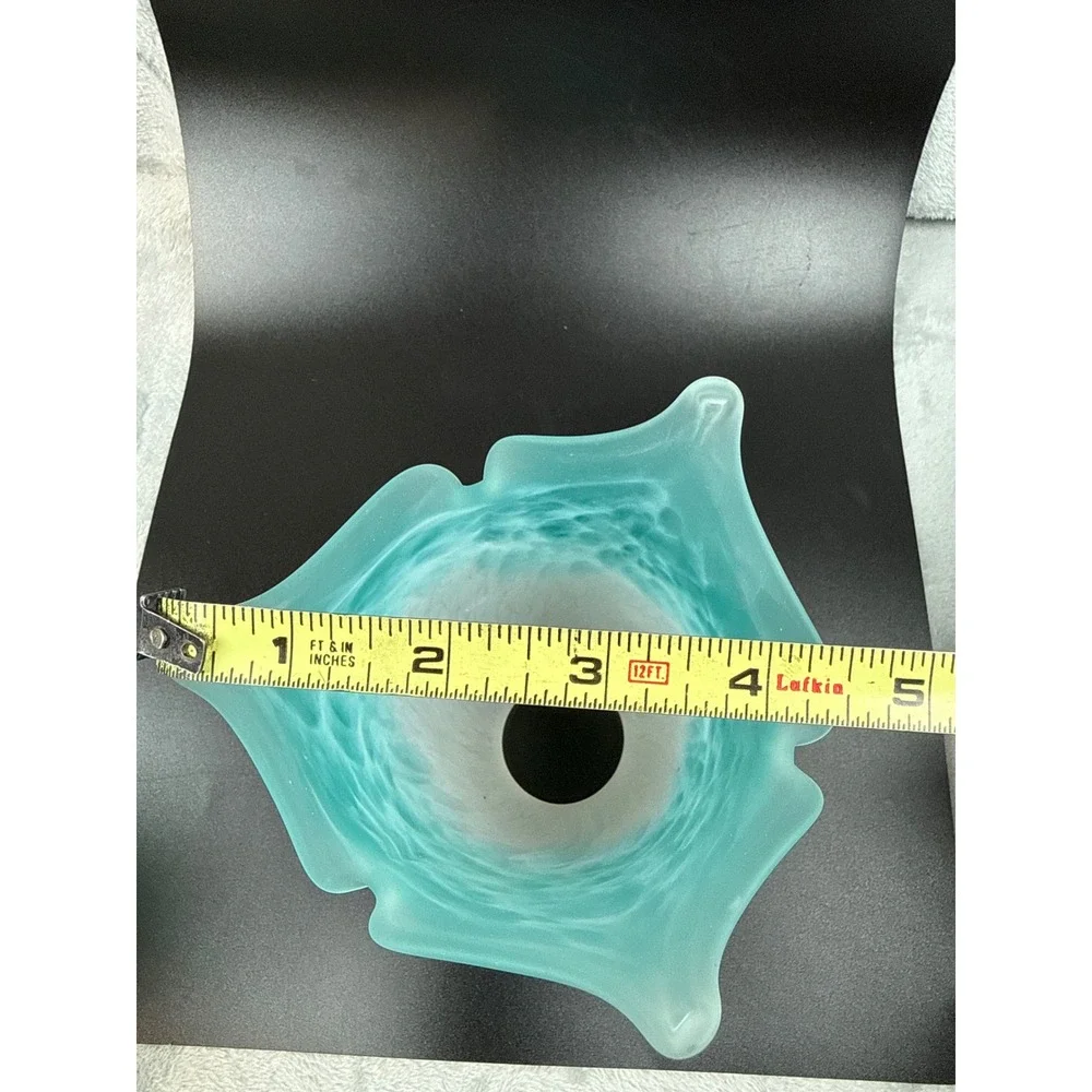 2 Frosted Glass Lamp Shades Turquoise Teal/Cyan White Ombre Handkerchief Ruffled